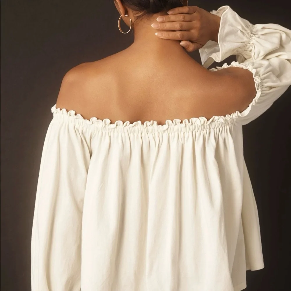 NWT Anthropologie Cream Off-Shoulder Swing Blouse - Picture 6 of 11